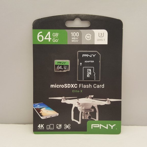 PNY 64GB Elite-X Class 10 micro SDXC UHS-I Card w/ SD Adapter 100 MB/s - Picture 1 of 4